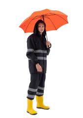 SafeSawa Ripstop Yağmurluk Pantolon Ceket Takım Siyah Reflektörlü %100 Polyester ve PU Kaplı