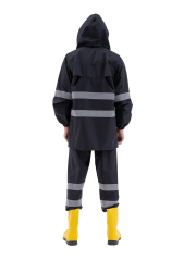 SafeSawa Ripstop Yağmurluk Pantolon Ceket Takım Siyah Reflektörlü %100 Polyester ve PU Kaplı