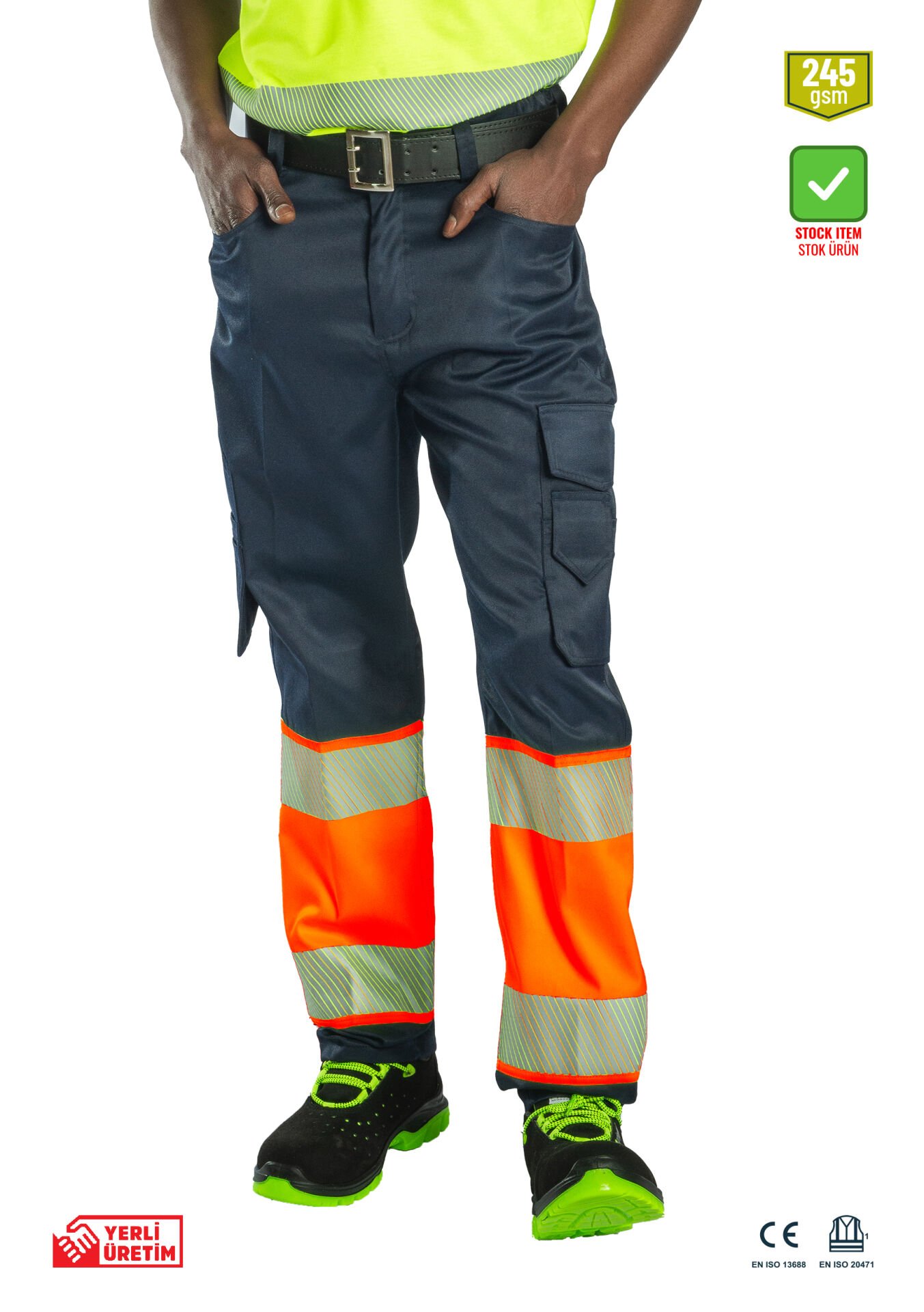 SafeSawa Alaska Hi-Vis Pantolon Neon Turuncu Lacivert Segmentli Reflektörlü