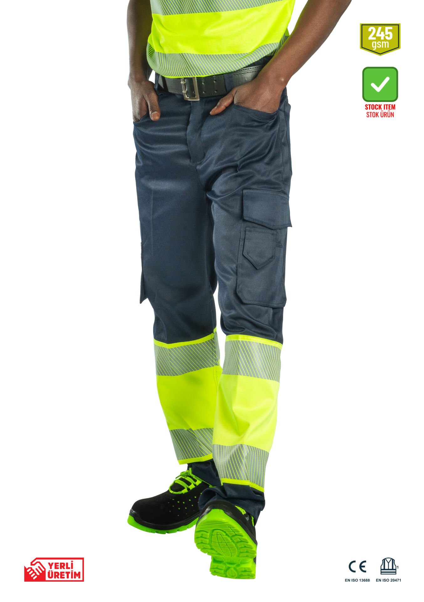SafeSawa Alaska Hi-Vis Pantolon Neon Sarı Lacivert Segmentli Reflektörlü