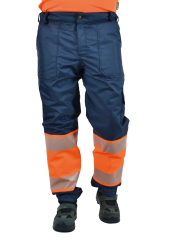 SafeSawa Alaska Hi-Vis Kapitoneli Pantolon Lacivert Neon Turuncu Segmentli Reflektörlü %100 Polyester 300D Oxford PU Kaplı