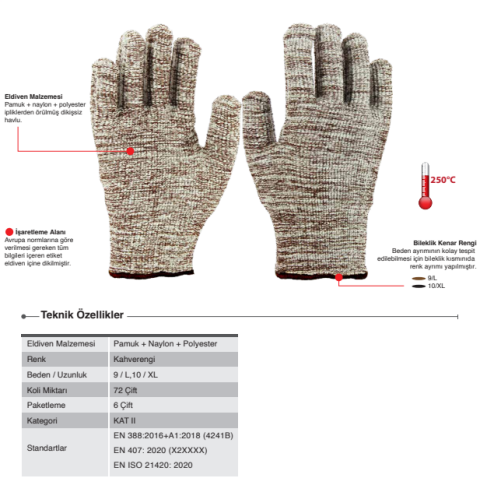 Starline E-636150 Isıya Dayanıklı  250° Pamuk + Naylon + Polyester Kahverengi