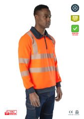 SafeSawa Alaska Hi-Vis Yarım Fermuarlı Polo Yaka Sweatshirt Neon Turuncu Segmentli Reflektörlü