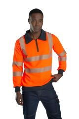 SafeSawa Alaska Hi-Vis Yarım Fermuarlı Polo Yaka Sweatshirt Neon Turuncu Segmentli Reflektörlü