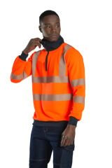 SafeSawa Alaska Hi-Vis Yarım Fermuarlı Polo Yaka Sweatshirt Neon Turuncu Segmentli Reflektörlü