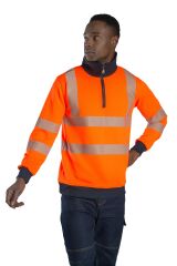 SafeSawa Alaska Hi-Vis Yarım Fermuarlı Polo Yaka Sweatshirt Neon Turuncu Segmentli Reflektörlü