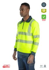 SafeSawa Alaska Hi-Vis Yarım Fermuarlı Polo Yaka Sweatshirt Neon Sarı Segmentli Reflektörlü