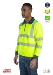 SafeSawa Alaska Hi-Vis Yarım Fermuarlı Polo Yaka Sweatshirt Neon Sarı Segmentli Reflektörlü