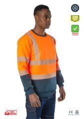 SafeSawa Alaska Hi-Vis Bisiklet Yaka weatshirt Neon Turuncu Lacivert İçi Polarlı Segmentli Reflektörlü