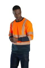 SafeSawa Alaska Hi-Vis Bisiklet Yaka weatshirt Neon Turuncu Lacivert İçi Polarlı Segmentli Reflektörlü