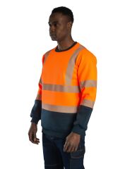 SafeSawa Alaska Hi-Vis Bisiklet Yaka weatshirt Neon Turuncu Lacivert İçi Polarlı Segmentli Reflektörlü