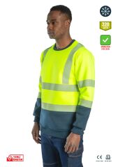 SafeSawa Alaska Hi-Vis Bisiklet Yaka Sweatshirt Neon Sarı Lacivert İçi Polarlı Segmentli Reflektörlü