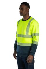 SafeSawa Alaska Hi-Vis Bisiklet Yaka Sweatshirt Neon Sarı Lacivert İçi Polarlı Segmentli Reflektörlü