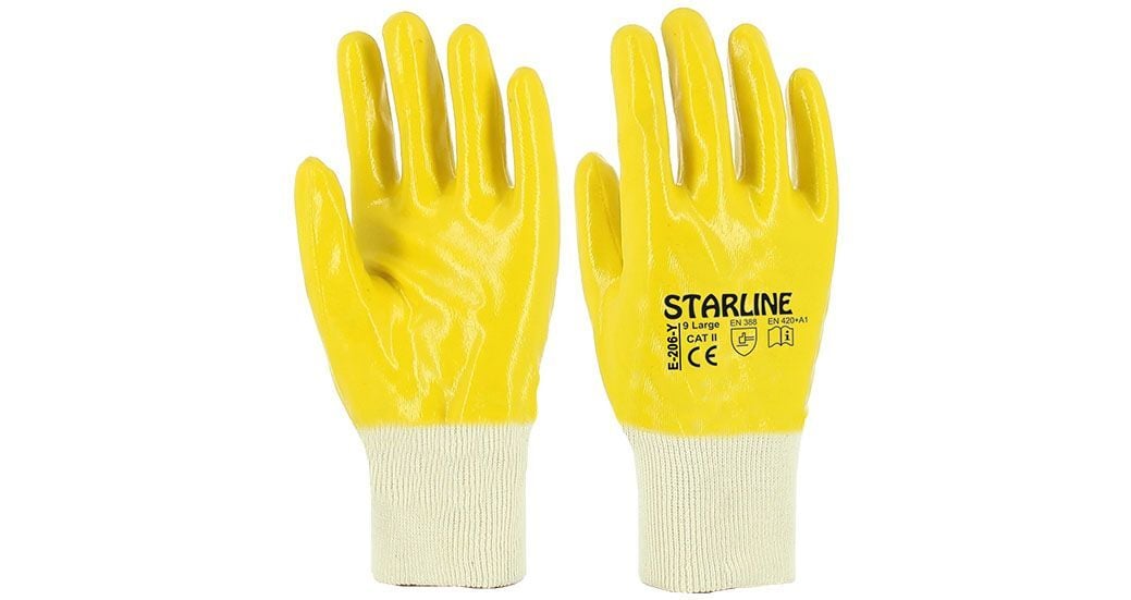 Starline E-206-Y Tam Sarı Nitril Kaplı Pamuk Astarlı Montaj Eldiveni 4111X