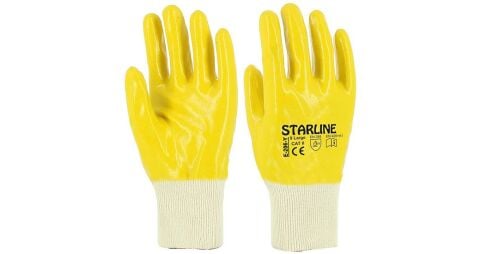 Starline E-206-Y Tam Sarı Nitril Kaplı Pamuk Astarlı Montaj Eldiveni 4111X
