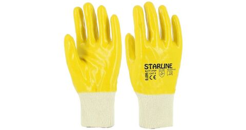 Starline E-206-Y Tam Sarı Nitril Kaplı Pamuk Astarlı Montaj Eldiveni 4111X