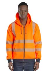 SafeSawa Alaska Hi-Vis Fermuarlı Kapüşonlu Sweatshirt Neon Turuncu İçi Polarlı Segmentli Reflektörlü