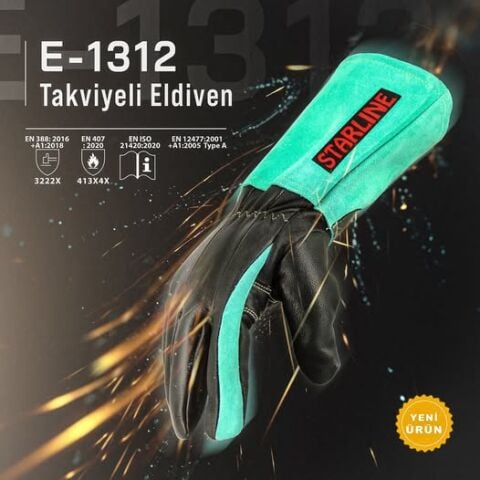 Starline Yarma Deri  Takviyeli 100° Temas Isı Dirençli İş Eldiveni EN388-3222X EN407-413X4X EN 12477 TYPE A 30 Cm