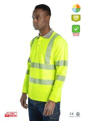 SafeSawa Alaska Hi-Vis Uzun Kollu Polo T-Shirt Sweatshirt Neon Sarı Segmentli Reflektörlü