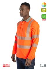 SafeSawa Alaska Hi-Vis Uzun Kollu Polo T-Shirt Sweatshirt Neon Turuncu Segmentli Reflektörlü