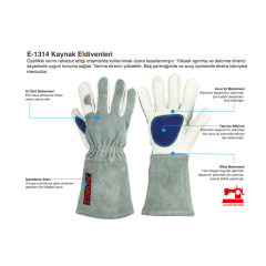 Starline E-1314 Yarma Deri  Takviyeli 100° Temas Isı Dirençli İş Eldiveni EN388-3223X EN407-413X4X EN 12477 TYPE A 35 Cm