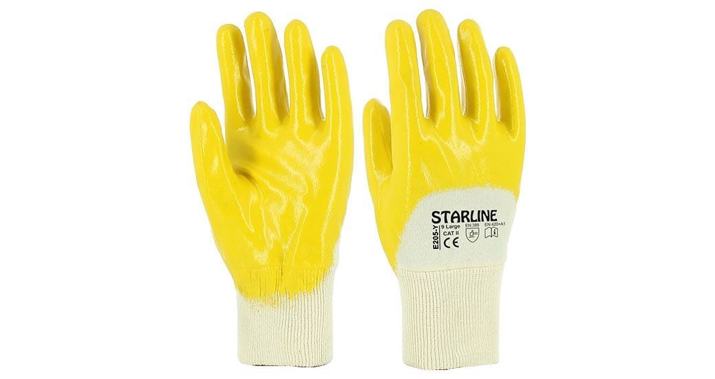 Starline E-205-Y 3/4 Sarı Nitril Kaplı Pamuk Astarlı Montaj Eldiveni 4111X