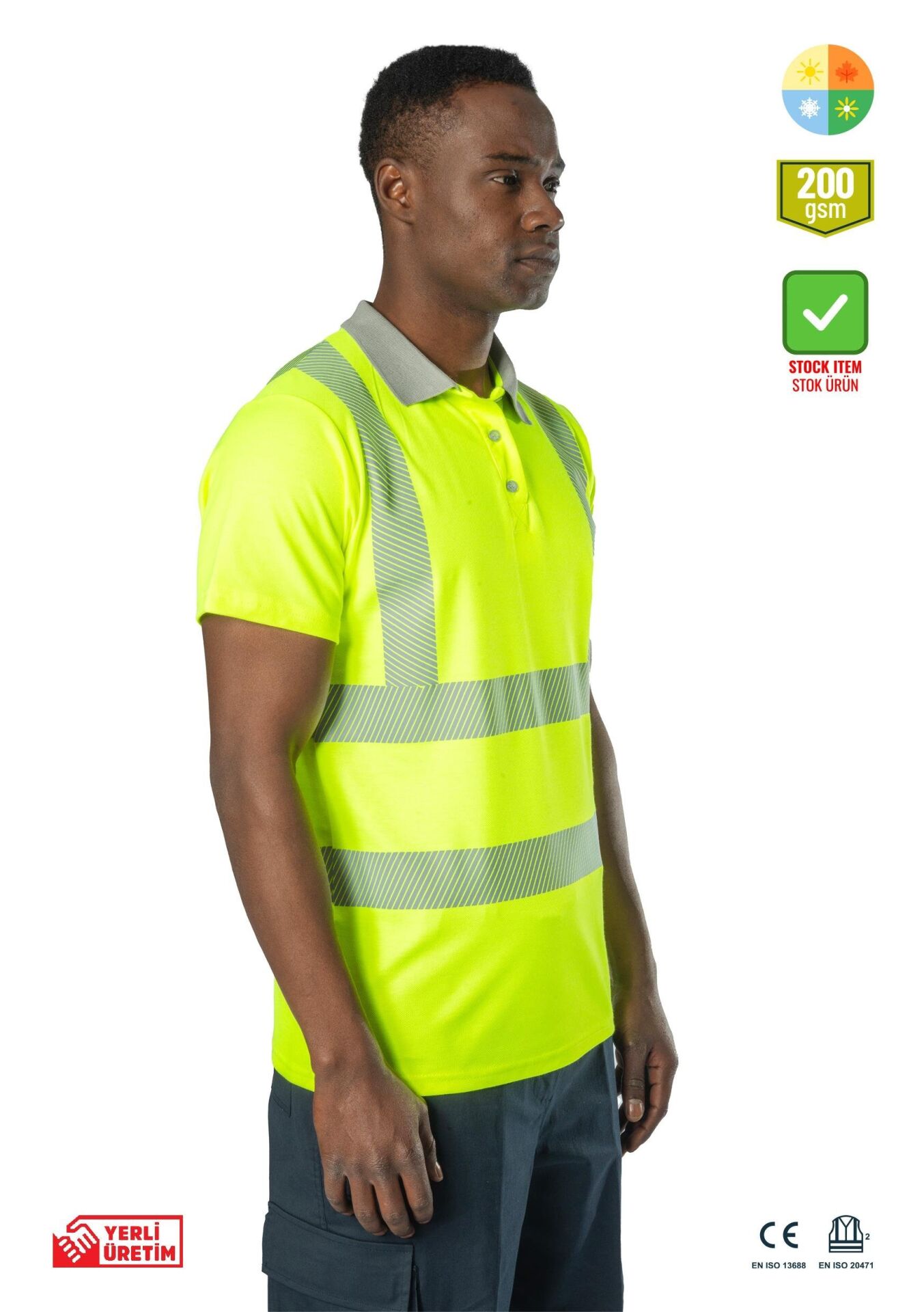 SafeSawa Alaska Hi-Vis Polo T-Shirt Neon Sarı Segmentli Reflektörlü