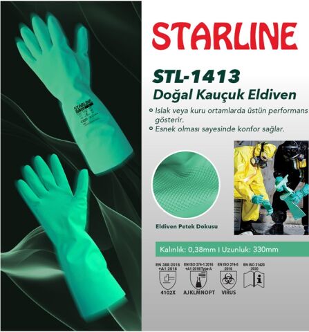 Starline STL-1413 Kimyasal Nitril Eldiven kalınlık : 0,38mm Uzunluk : 330mm