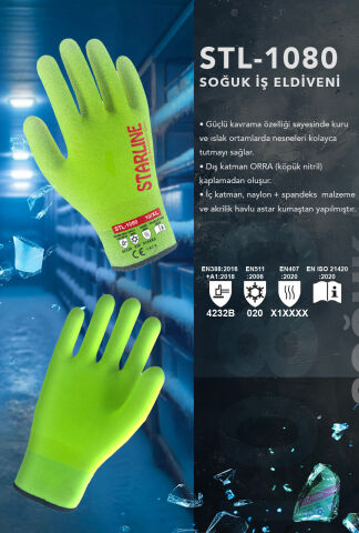 Starline STL-1080 ORRA Köpük Nitril Kaplı Akrilik Astarlı Soğuğa Karşı Dayanıklı Ediven EN388-4232B EN407-X1XXXX EN511-020