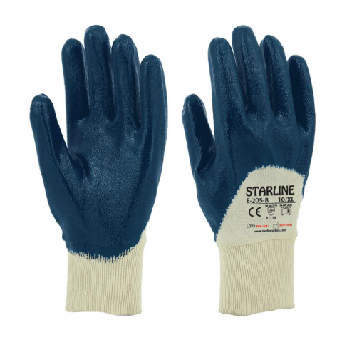 Starline E-205-B 3/4 Mavi Nitril Kaplı Pamuk Astarlı Montaj Eldiveni 411X