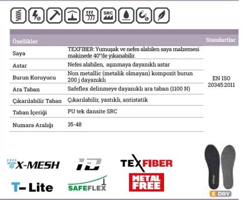 Exena C-Light Serisi Lisboa Black S1P SRC Kompozit Burun İş Ayakkabısı