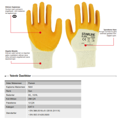 Starline E-203 3/4 Sarı Nitril Kaplı Pamuk Astarlı Montaj Eldiveni 2121X
