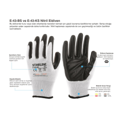 Starline E-43-KS 1/2 Nitril Kaplı İş Eldiveni Kırmızı / Siyah