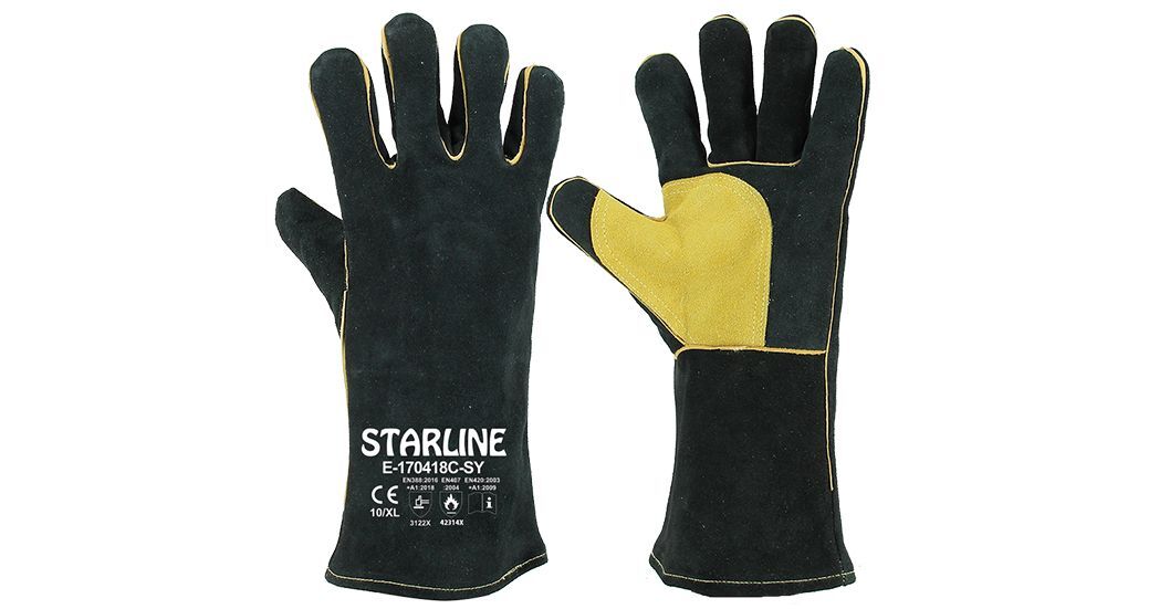 Starline E-170418C-SY 250° Isı Temasına Dayanıklı Deri Eldiven Siyah EN388-3122X EN407-42314X