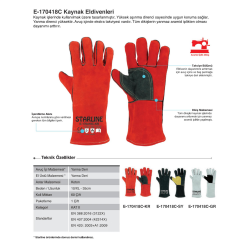 Starline E-170418C-KR 250° Isı Temasına Dayanıklı Deri Eldiven Kırmızı EN388-3122X EN407-42314X