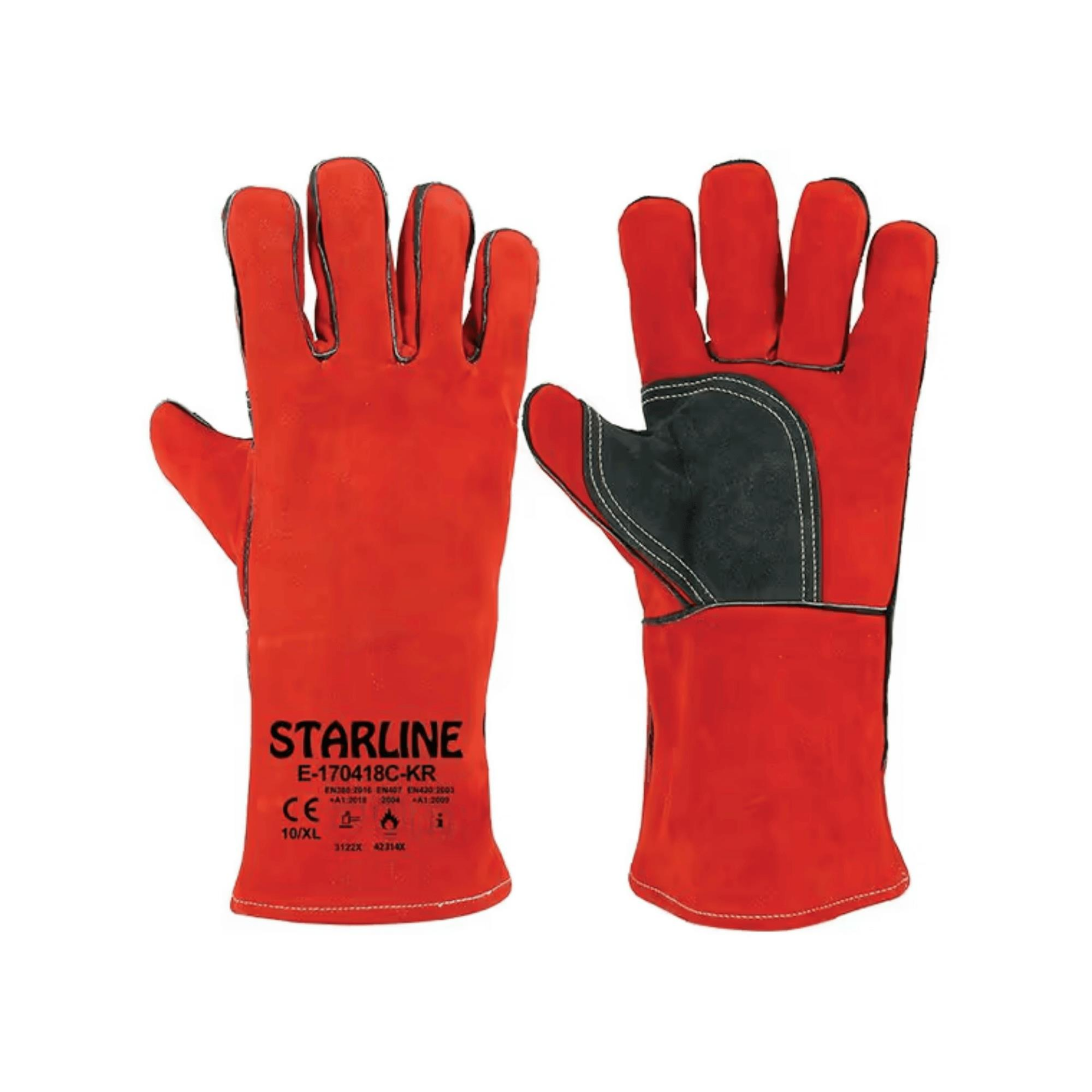 Starline E-170418C-KR 250° Isı Temasına Dayanıklı Deri Eldiven Kırmızı EN388-3122X EN407-42314X