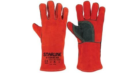 Starline E-170418C-KR 250° Isı Temasına Dayanıklı Deri Eldiven Kırmızı EN388-3122X EN407-42314X