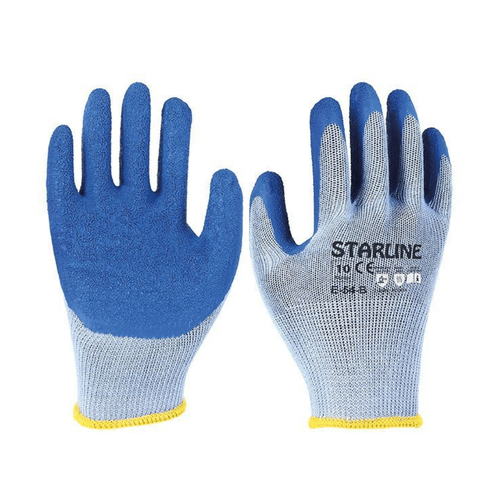 Starline E-54-B 1/2 Lateks Kaplı Polyester Astarlı Kaydırmaz Camcı İş Eldiveni EN388-2132X
