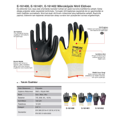Starline E-161402 Full + 1/4 Nitril Kaplı Naylon Astarlı A Kesilmez Eldiven EN388-4121A Mor / Siyah