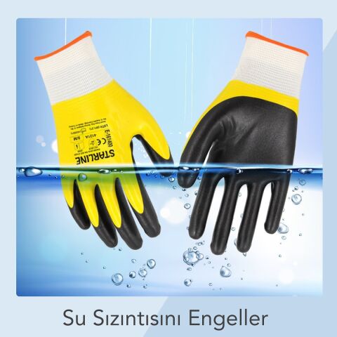 Starline E-161400 Full + 1/4 Nitril Kaplı Naylon Astarlı A Kesilmez Eldiven EN388-4121A Sarı / Siyah