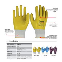 Starline E-161301 Tam Nitril Kaplı Naylon Astarlı A Kesilmez Eldiven EN388-3121A Mavi