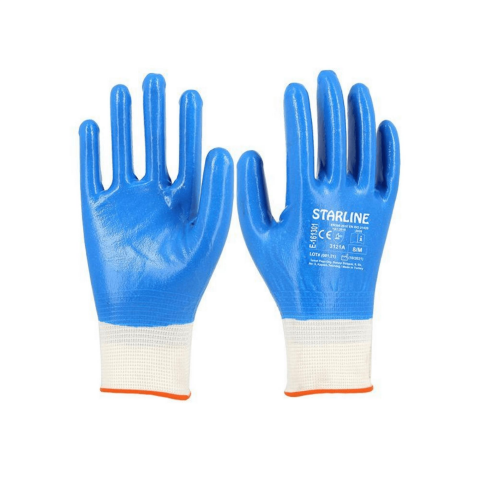 Starline E-161301 Tam Nitril Kaplı Naylon Astarlı A Kesilmez Eldiven EN388-3121A Mavi