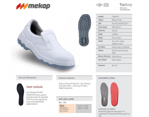 Mekap Pro Hygiene 060 S2 SRC Beyaz Mikrofiber Deri Çelik Burun İş Ayakkabısı