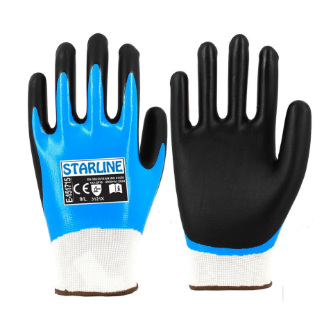 Starline E-151715 Tam Köpük Nitril + 3/4 Nitril Kaplı Sıvı Geçirmez İş Eldiveni EN388-3121X