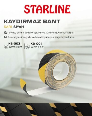 Starline Kaydırmaz Bant Sarı-Siyah 50mm*15 Mt.
