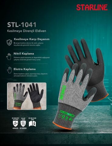 Starline STL-1041 100° Isı Dirençli ve D Kesilme Dirençli Nitril Kaplı İş Eldiveni EN 388 4X31D EN 407 X1XXXX