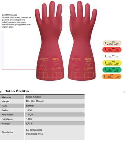 DPL Linepro Class 2 Elektrikçi Eldiveni 2.90 mm Kalınlık 17.000 V AC - 20.000 V A, C, H EN 60903 & IEC 60903
