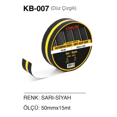 Starline Kaydırmaz Bant / Sarı Siyah Düz 50mm x 15mt