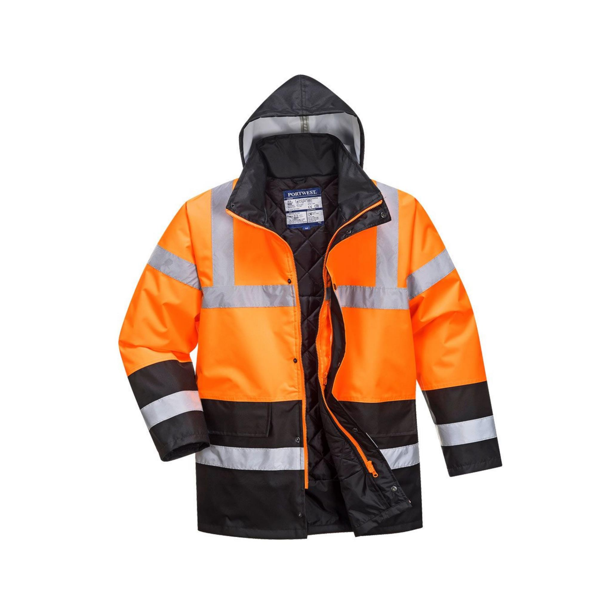 Portwest S467 Hi-Vis Yüksek Görünürlüklü Turuncu Lacivert Trafik Parka Kaban