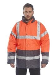 Portwest S467 Hi-Vis Yüksek Görünürlüklü Turuncu Lacivert Trafik Parka Kaban